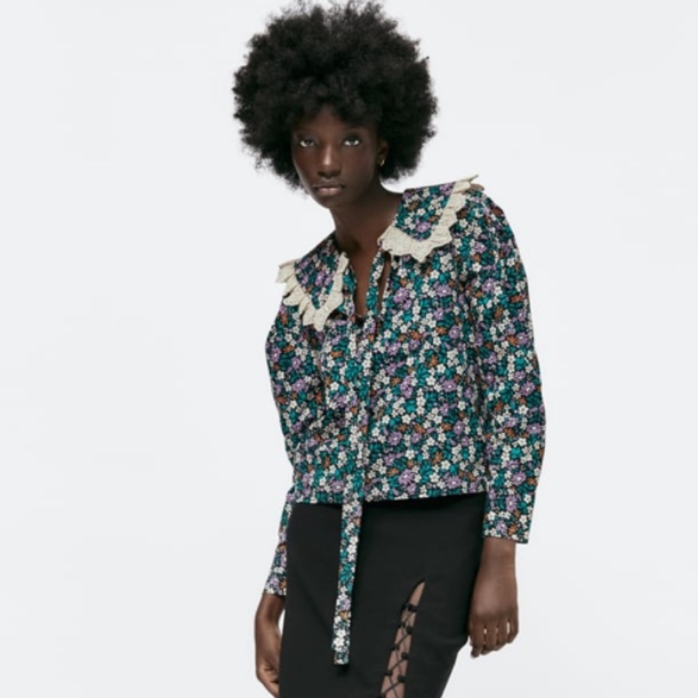 💜 NWOT Zara cotton floral blouse
